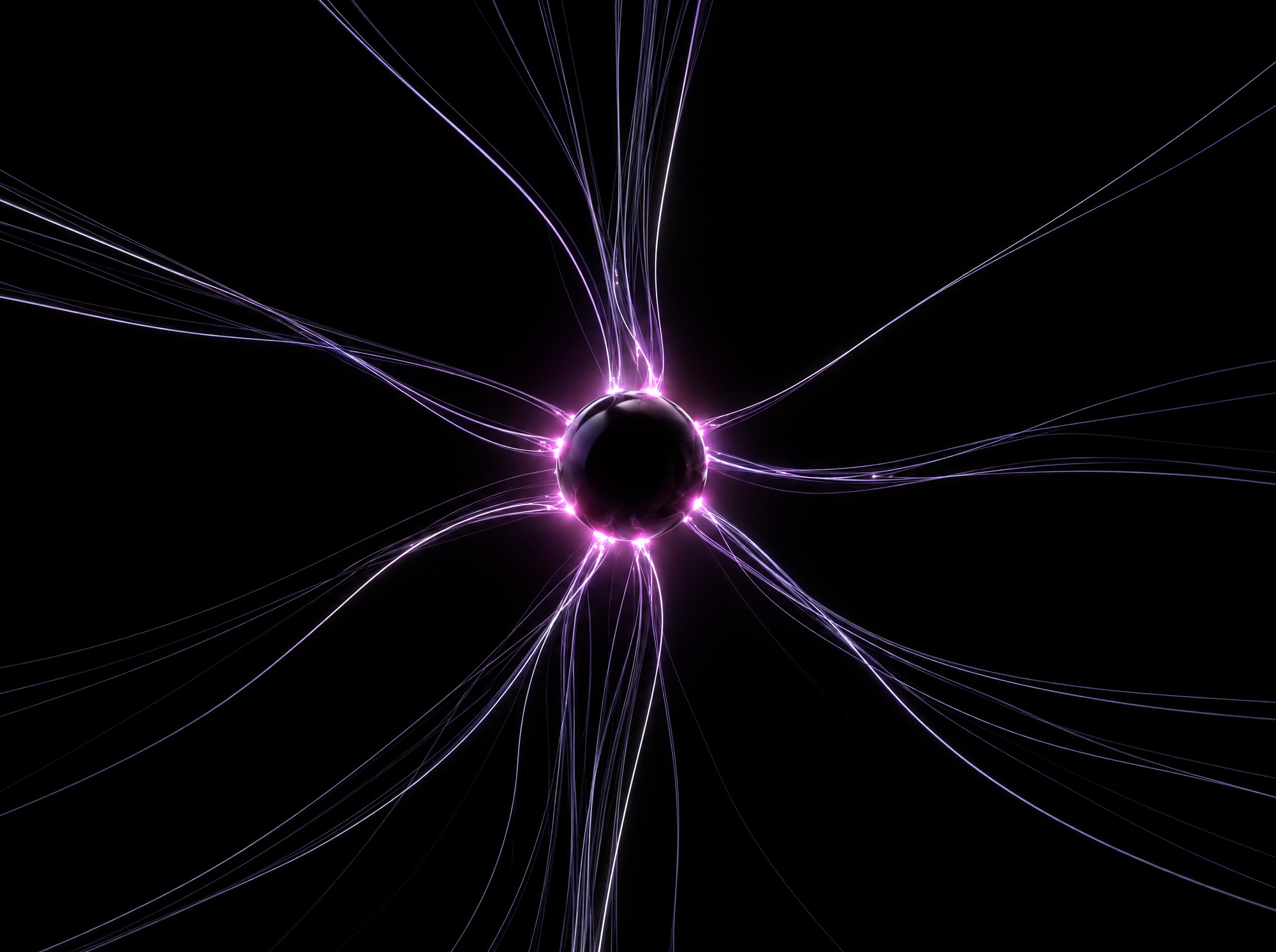 Fine light filaments converging into a single black sphere